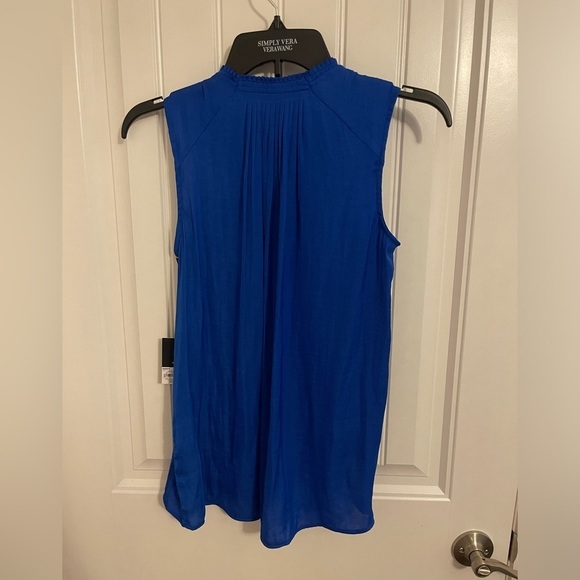 SLEEVELESS V-NECK SIMPLY VERA VERAWANG XS BLOUSE GORGEOUS BLUE GATHERING ACCENTS - Picture 8 of 13
